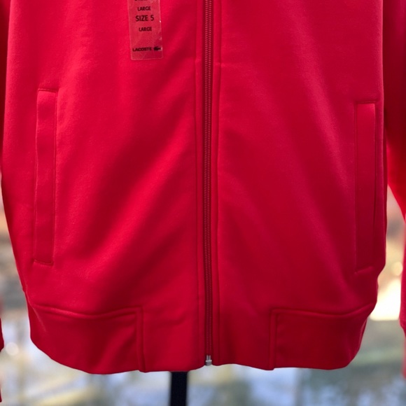 Lacoste Mens Red Cotton Blend Full-Zip Hoodie (Large) - Picture 6 of 9